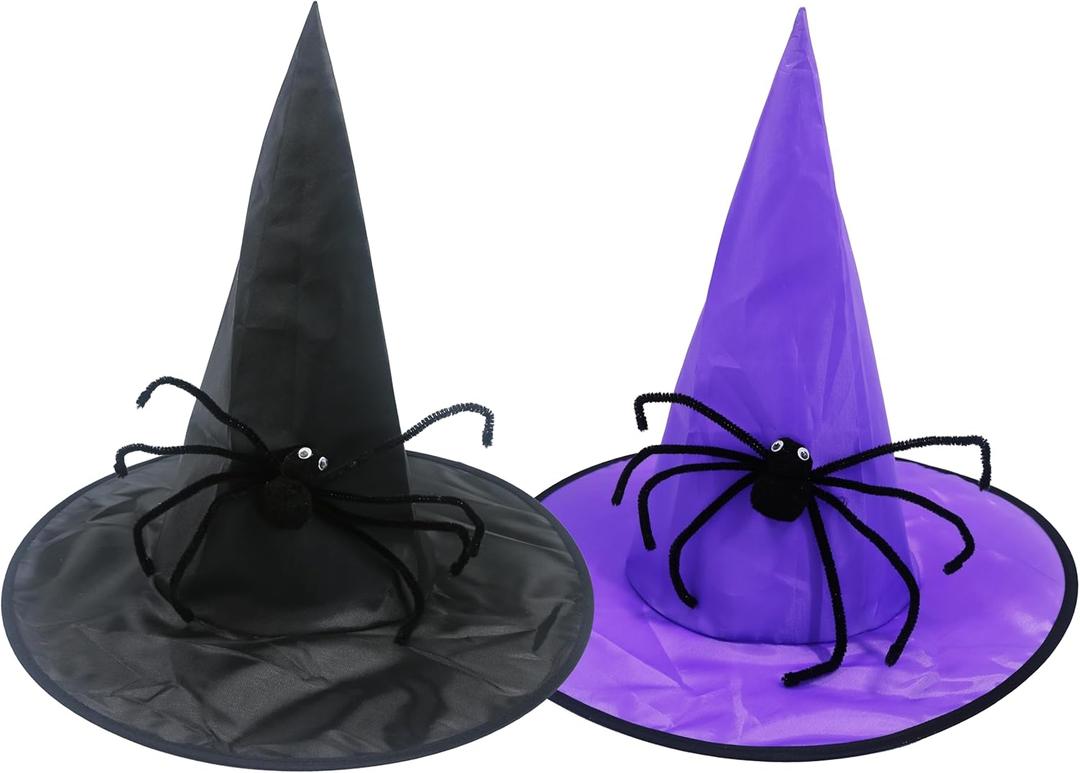 2 Pack, Witch Hats, Spider Attached, Black And Purple
