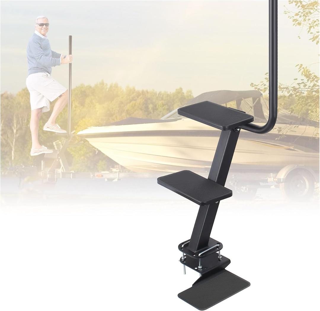 Sidasu 3 Step Boat Trailer Steps, Boat Steps with Handle Non Slip Boat Ladder Trailer Tongue Step, Fits Most Width 3 and Height 3"-5" Trailer Tongues Bass Boat, Pontoon Boat