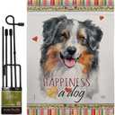 Breeze Decor Australian Shepherd Happiness Garden Flag-Set with Stand Dog Puppy Spoiled Paw Canine Fur Pet Nature Farm Animal Creature House Banner Small Yard Gift Double-Sided, Made in USA