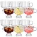 Ferrochef 8 Pack Vintage Glass Coffee Mugs with Handle, 8 oz Footed Tea Cups Clear Glass Bowls for Latte, Cappuccino, Oatmeal, Yogurt, Ice Cream, Hot & Cold Beverages(Glossy Surface)