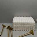 Sweetcrispy Vanity Stool Chair with Storage, Ottoman Faux Fur Soft Padded Makeup Footstools Seat with 4 Metal Legs Anti-Slip Adjustable Feet Modern Cute Small Footrest for Home Entryway Bedroom White