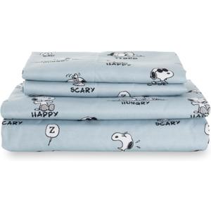 Berkshire Blanket Peanuts Kids Sheet Set Queen Size - 4 Pieces,Cute Character Snoopy Printed Soft Microfiber Bed Sheets,Peanuts Different Emotion Murky Blue