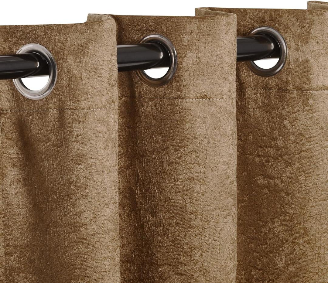 Superior Blackout Curtains, Insulated, Sun Blocking Curtain for Bedroom, Farmhouse, Living Room Window, Thermal Woven, Senna Collection, Set of 2 Panels, 6 Grommets, 52" x 84", Brown