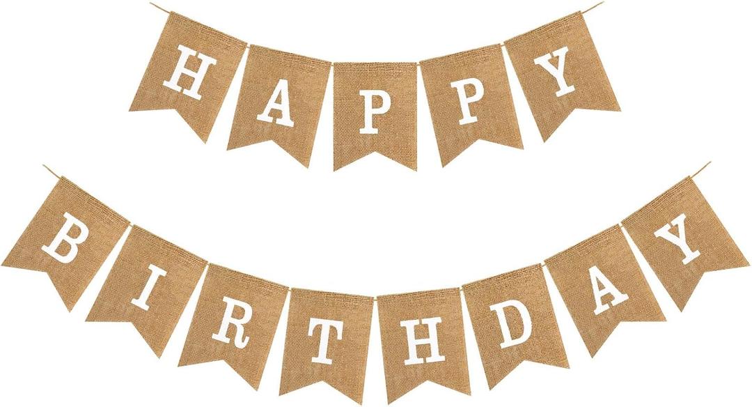 Happy Birthday Bannner, Pre-Strung Burlap Bannner, Happy Birthday Sign for Birthday Party Decorations