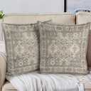 BUAEL Boho Floral Throw Pillow Covers 24x24 inch Set of 2,Boho Rug Geometric Floral Pattern Decor Double Sided Pattern Cushion Cover Soft Pillow Case Living Sofa Room Bed Square Pillow Cover