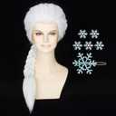 Miss U Hair Women Long Straight White Braided Wig with Snowflake Hairpin Princess Halloween Cosplay Costume Wig