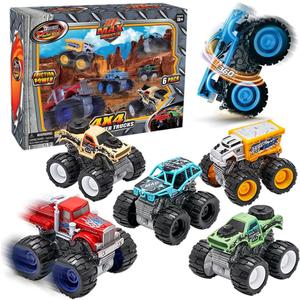 Monster Trucks Toys for Boys and Girls, 4-Wheel Drive Friction Powered 6-Pack Push and Go Toy Cars with Giant Wheels, 360 Crazy Stunts, Age 3, 4-7 and Above (6 Pack)