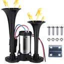 Upgraded 12V 600DB Air Horn Dual Trumpets, Super Loud Truck Train Horns Kit with Air Compressor for Any 12V SUV Motorcycle Trucks Pickup Lorries Trains Cars Boats