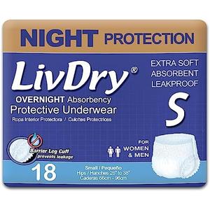 LivDry Adult S Incontinence Underwear, Overnight Comfort Absorbency, Leak Protection, Small, 18-Pack LivDry Adult S Incontinence Underwear, Overnight Comfort Absorbency, Leak Protection, Small, 18-Pack