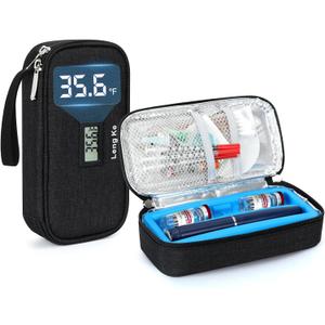 YOUSHARES Insulin Cooler Travel Case for Pen & Vials, Temperature Display Diabetic Medication Cooling Bag with Protective Ice Brick, TSA Approved Refrigerated Diabetes Supplies Carrying Organizer
