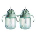 Tommee Tippee Superstar Weighted Straw Cup, 6m+, 10oz, Pack of 2 Spill-Proof Training Cup for Toddlers, Green, Leak and Shake-Proof, Easy-Hold Handles and BPA Free