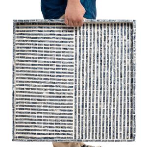 PEMAR Mother of Pearl 23.6" Square Extra Large Ottoman Tray with Insert Handles, Oversized Decorative Luxury Wooden Serving Tray for Food, Coffee Table, Breakfast in Bed (Dark Grey - White)