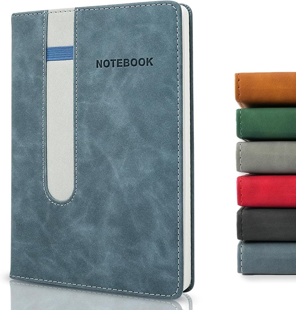 Lined Journal Notebook, 240 Pages, A5 5.7" x 8.3", PU Leather Journals with Elastic Pen Holder, 80 GSM Thick Paper, Water-Resistant Hardcover Notebooks for Writing Journaling Office School - Blue