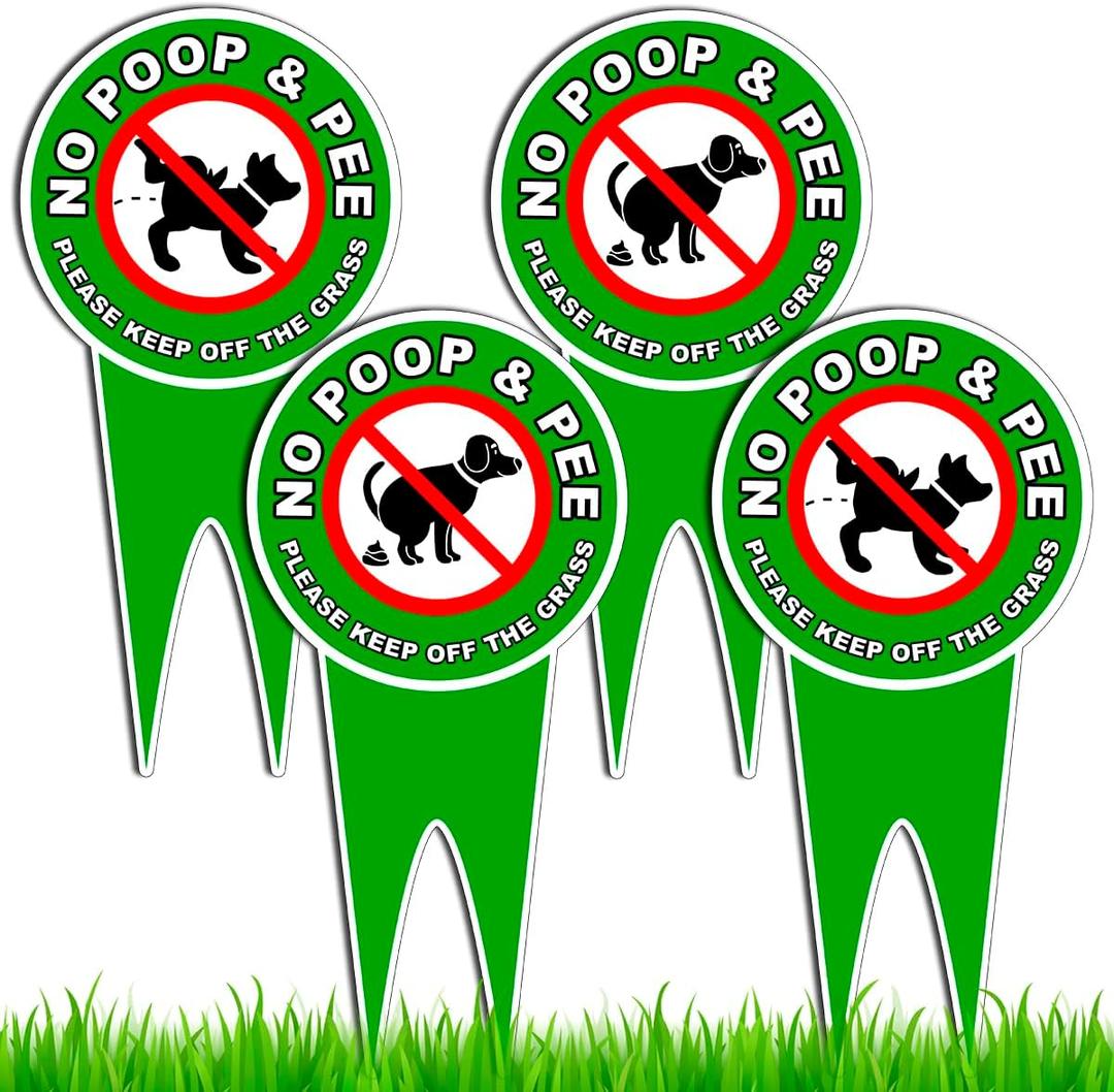 4 PC No Pooping Dog Signs for Yard, 12x6 DS Dibond Keep Off Grass Sign, No Dogs Allowed