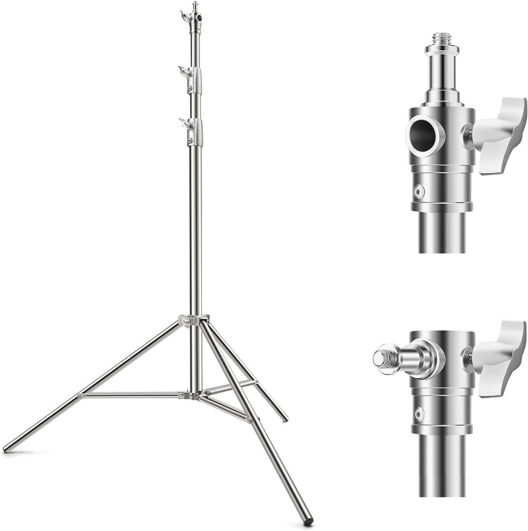 K&F CONCEPT 9.2ft/2.8m Stainless Steel Light Stand, Spring Cushioned Heavy Duty Photography Tripod Stand with 1/4 to 3/8 Universal Screw Adapter for Strobe,LED Video Light,Ring Light,Softbox