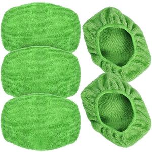 eFuncar Microfiber Cleaning Cloth for Windshield Cleaning Tool, Windshield Cleanner Wand Replaceable Glass Cleaning Bonnets, Interior Auto Window Cleaner Washing Pads, Fit 5”, Green, 5 Pack