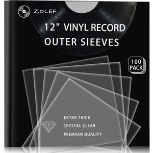 Vinyl Record Outer Sleeves 100 Pack for 12 inch Records, loose fit, Clear Cover Protective, 3mil+ Thick, Fit for Single & Double LP Storage