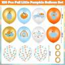 100 Pcs 12 Inches Little Pumpkin Baby Shower Balloons, a Little Pumpkin Is on The Way Fall Balloons Orange Blue Maple Leaf Balloon Garland with Confetti for Birthday Party Thanksgiving Decorations