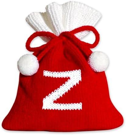 Blinket Christmas Knit Drawstring Gift Bag Xmas Red and White Santa Sack with Alphabet Letter Design Reusable Wrapping Bag for Xmas Candy Goodie Party Favor 6.5 x 5.1 Inch Letter Z, Set of 4