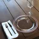 Ms Lovely Clear Glass Charger 12.6 Inch Dinner Plate With Beaded Rim - Set of 4 - Metallic Pink