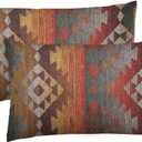 Emvency Set of 2 Aztec Throw Pillow Cover 12x20 Inches Decorative Pillowcase Navajo Orange Red Grey Tribal Decor Rectangle Pillow Cover with Hidden Zipper for Bedroom Sofa (Gold)