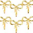 1 Set Gold Triple-Bows Wall Hooks Small Wall Mounted Functional Hooks Gold Decorative Coat Holder Metal Bowknot Door Hanger for Hats Bags Tie Bath Towels Coats, 3 Pieces
