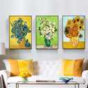 ARTFEB 3 Piece Irises Vase Flower Roses Sunflower by Vincent Van Gogh Art Reproduction,Giclee Canvas Prints Wall Art for Home Decor,Large Framed Abstract Canvas Van Gogh Wall Art for Living 16" X 24" X 3 pieces