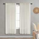 KOUFALL Linen Sheer Curtains 63 Inch Length for Living Room,2 Panel Set Semi Sheer Light Filtering Window Curtains Drapes 63 Inches Long for Bedroom,Cream Beige (Natural)