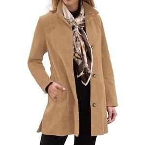 Womens Winter Suede Coat Stand Collar Single Breasted Overcoat with Pockets Mid Length Trench Coats, L