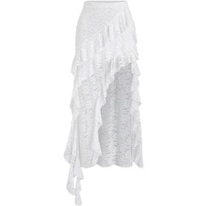 SHENHE Women's Lace Long Skirt Asymmetrical Layered Ruffle Flowy Sheer Y2k Fairy Skirt, Size: X-Small Petite