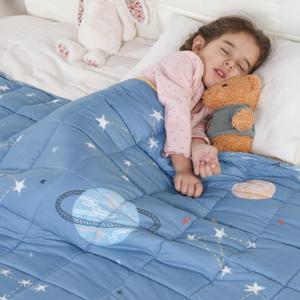 Kivik Weighted Blanket 3lbs, 36" x 48", Blue Moon Stars Heavy Throw Blankets, All-Season Breathable Soft Cute, Calming & Sleep, Machine Washable (Light Blue Planet)