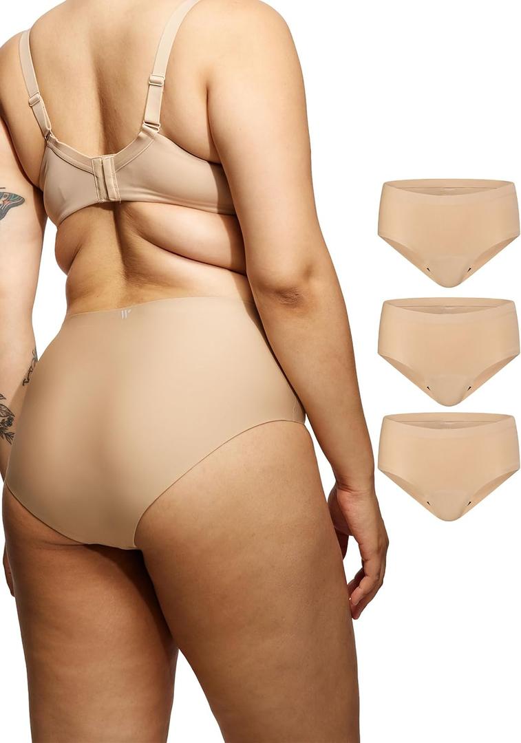 LEAKPROOF2.0 Seamless Mid Rise Brief Period Underwear for Women | Period Panties Holds 6 Tampons | Leak Proof Incontinence Underwear (S/M, 3-Beige)