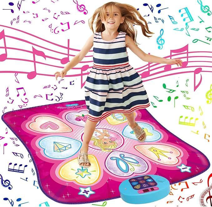 SUNLIN Dance Mat - Rhythm Step Play Mat - Dance Game Toy Pad with LED Lights, Gift for Kids Girls 3-12, Adjustable Volume, Built-in Music, 3 Challenge Levels