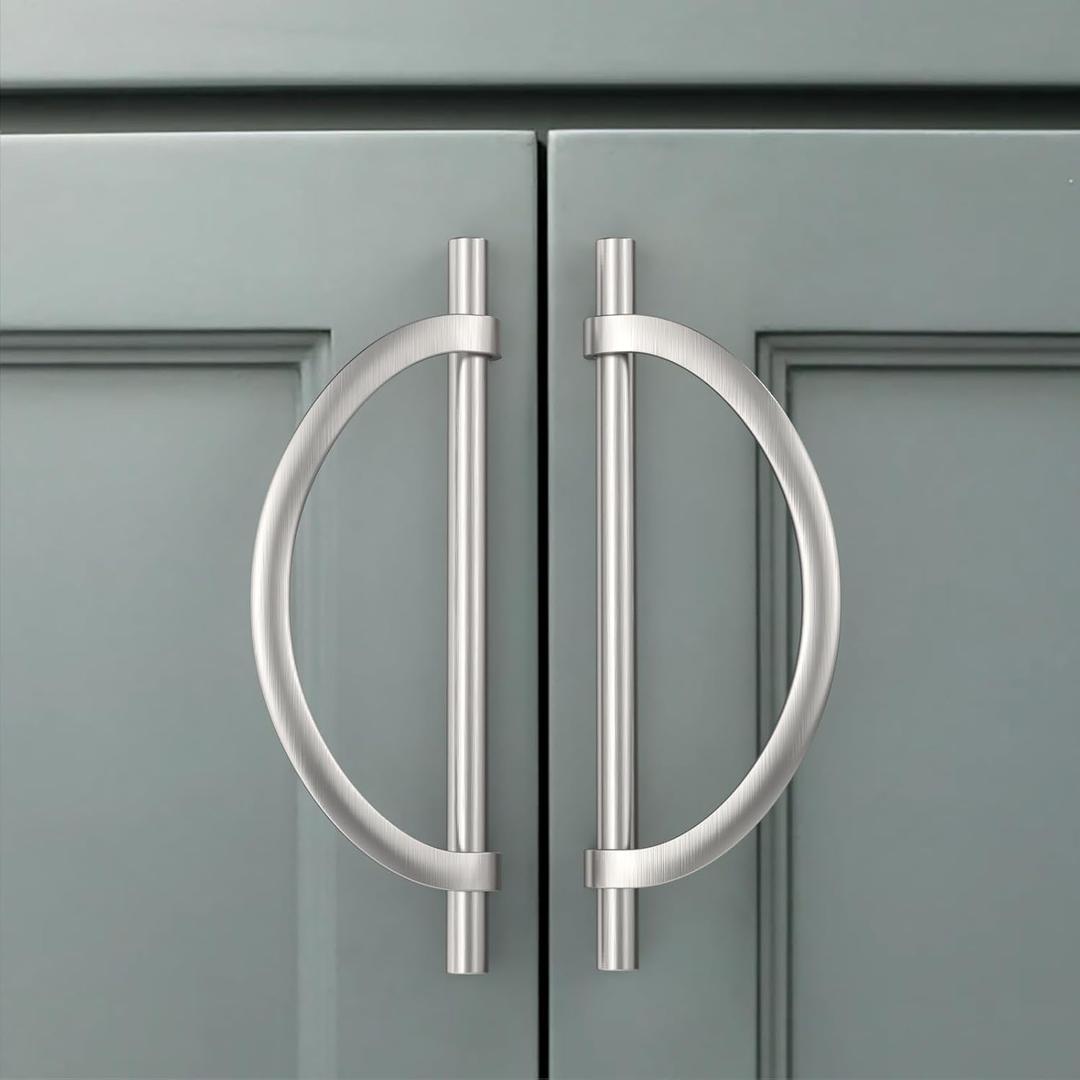 Amerdeco 10 Pack Brushed Satin Nickel Cabinet Pulls 6.25 Inch(160MM) Hole Centers Kitchen Cabinet Handles Hardware Kitchen Handles for Cabinets Cupboard Handles Drawer Pulls ZH0027