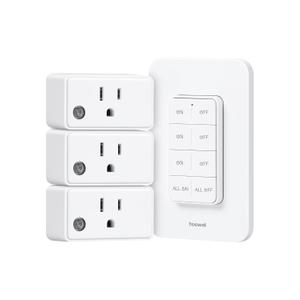 Remote Control Outlet Wireless Wall Mounted Light Switch, 3 Independent Control Outlets, 200FT RF Range, Mini Outlet Plug, 15A/1875W High-Power for Lamps, Lights, Household Appliances, ETL Listed