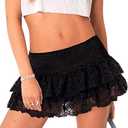 Navneet Women Sexy Y2K Sheer Lace Ruffle Mini Skirt Low Rise Mesh Ruffle Shorts Micro Skirt Coquette Going Out S