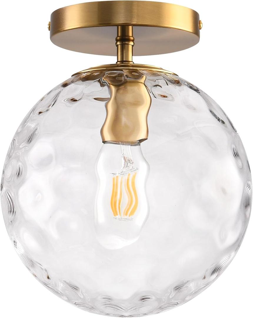 Semi Flush Mount Ceiling Light Fixture, 8in Globe Hammered Glass