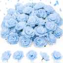 Thiccywoov 50 Pcs Artificial Flowers, 3.2 Inches Silk Rose Head Flowers Fake No Stem for Wedding Bridal Bouquet Home Floral Decor DIY Centerpieces Arrangements Party Tables Decoration(Sky Blue)