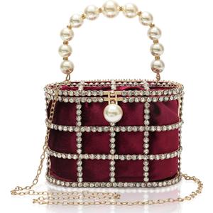 CARIEDO Evening Handbag Women Clutch Purses with Pearl Diamonds for Wedding Prom Birthday Party Dinner Accessories (Maroon)