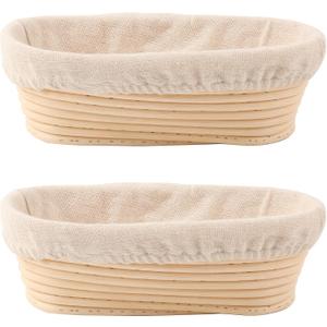 DOYOLLA Bread Proofing Baskets Set of 2 10 inch Oval Shaped Dough Proofing Bowls w/Liners Perfect for Professional & Home Sourdough Bread Baking