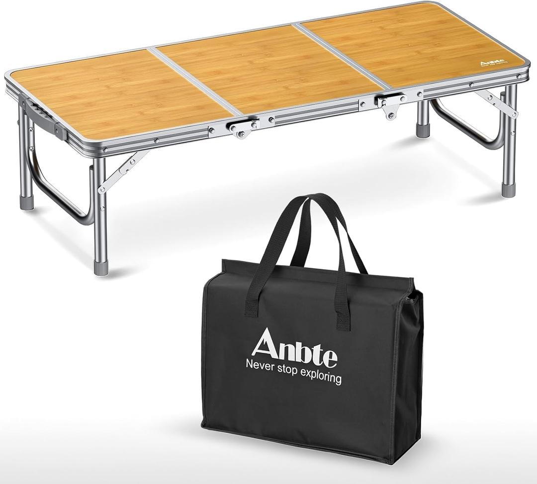 Anbte 34.2" x 15.7" Low Folding Picnic Table, 10.3" Height Thicker Aluminum Small Camping Table with Storage Bag, Portable Handle, Lightweight, for Camping Beach Party Picnic Floor, Yellow