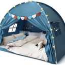 Razee Full Size Bed Canopy for Kids, Toddler Bed Tent Dream Playhouse Privacy Floor Sleeping Tents Indoor Under Bunk Bed Tent with Pennant Banners, Kid House Toys for Boys Girl Birthday Gift