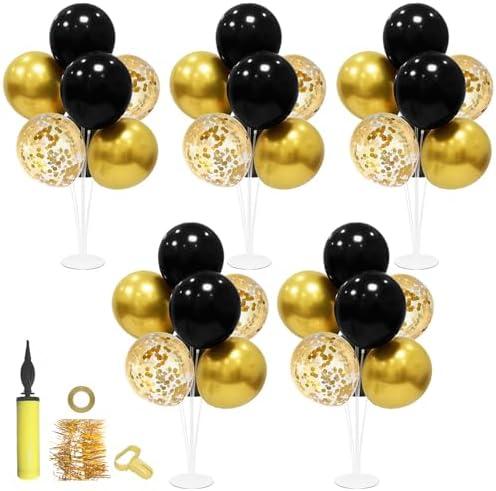 ZJDHPTY Black and Gold Balloon Stand Centerpiece Table Decorations Black and Gold Party Decorations for Birthday Wedding Retirement Anniversary Father's Day New Year Graduation 2025 (Black gold set5)