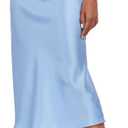 Atnlewhi Women's Silk Satin Midi Skirts High Waist Elastic Long A Line Elegant Casual Slit Skirt, 