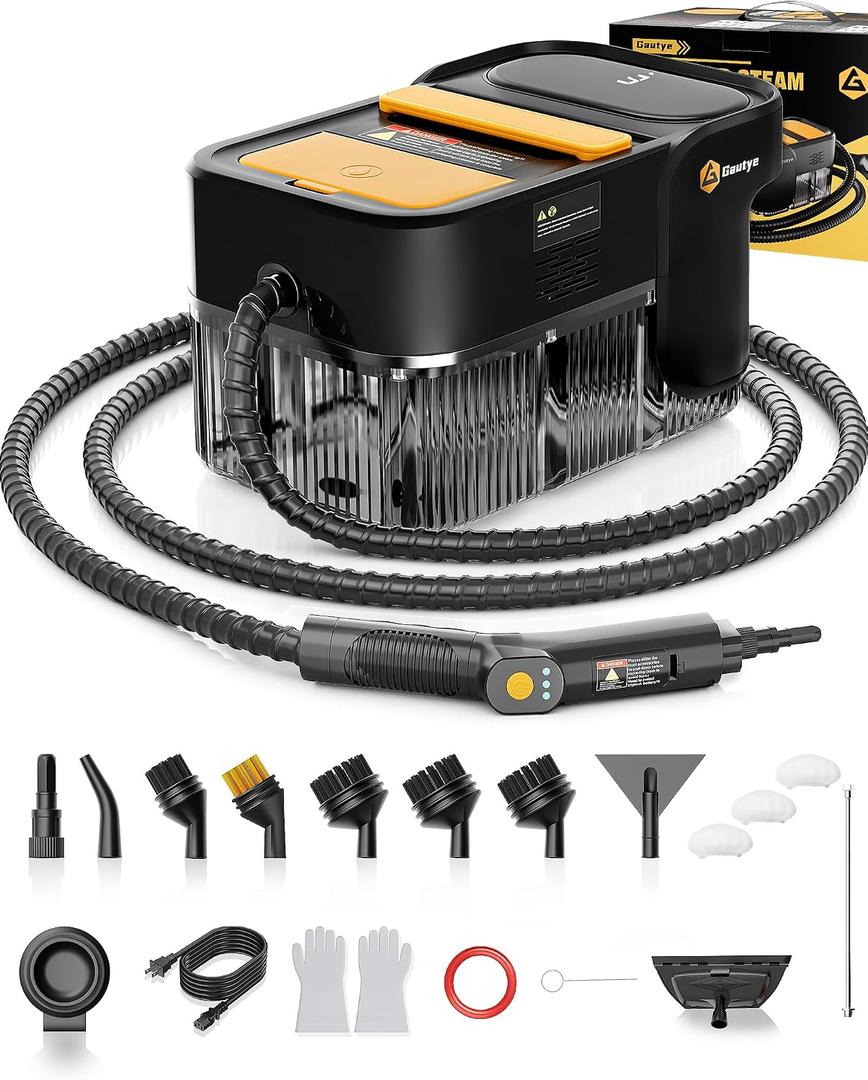 Gautye Steam Cleaner, 3 Level Adjustable Handle, 10s Heat Up, 2.11 Quarts Tank, Handheld Steamer for Cleaning with 18 pcs Accessories, Steam Cleaner for Home for Floor, Dirt, Grease, Grout, Tile, Car