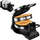 Waffle Maker, 1400W Belgian Waffle Maker, Double Waffle Iron 180 Flip, Rotating Nonstick Plates, Adjustable Browning Control, Locking Buckle & Cool Touch Handle, Removable Drip Tray, Stainless Steel