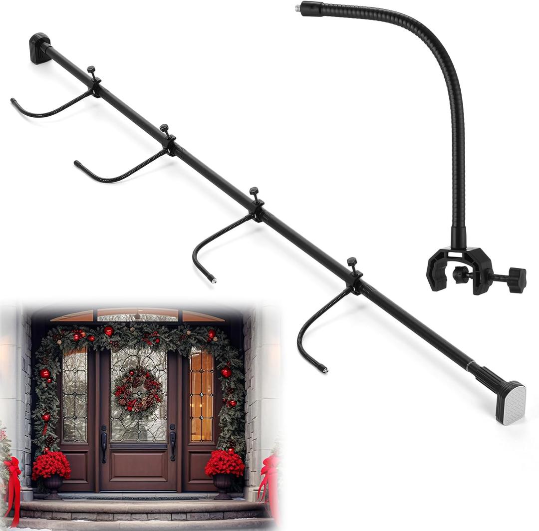 Garland Hanger for Front Door with 4 Support Arms Garland Hanger Adjustable Fits 31.5"-80" Door Heavy Duty Christmas Halloween Decoration Holder for Wreaths and Lights, No Screws or Drilling