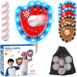 HYES Light Up Toss and Catch Ball Set for Kids 3~12, Child Baseball Toys, Light Up 4 Paddles