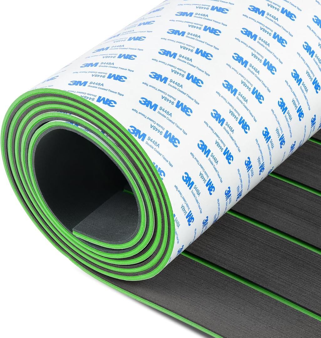 OCEANBROAD EVA Foam Boat Flooring with 3M Adhesive Backing Marine Self-Adhesive Decking 96''x45.6''/36''/28.8''/16.8'', 48''x16.8'' Faux Teak Sheet for Jon Boats Swim Platform Helm Pad RV Floor, 96''L x 45.6''W-30.4sqft