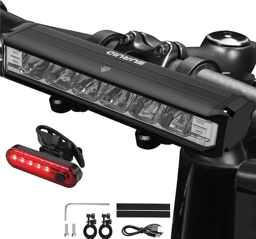Suruid Super Bright LED Bike Light, USB Rechargeable Bicycle Headlight, Waterproof Bike Headlight, Waterproof Bike Headlight,Daytime Running Light,MTB Off-Road Cycling Commuting